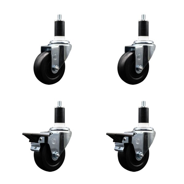 3.5'' Hard Rubber Wheel Swivel 1-3/8'' Expand Stem Caster Set 2 Brakes, 4PK